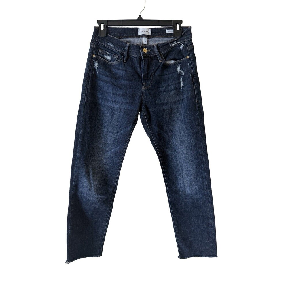 FRAME Le Garcon Crop Jeans Distressed  Denim Raw Hem Size 25